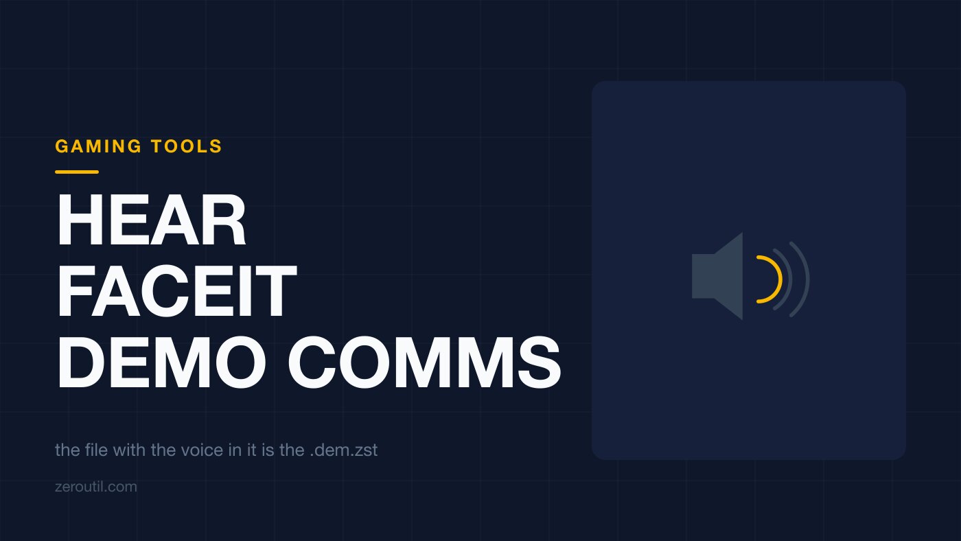 Article title card. A loudspeaker icon with three arcs beside it, the innermost in amber, with the line: the file with the voice in it is the .dem.zst