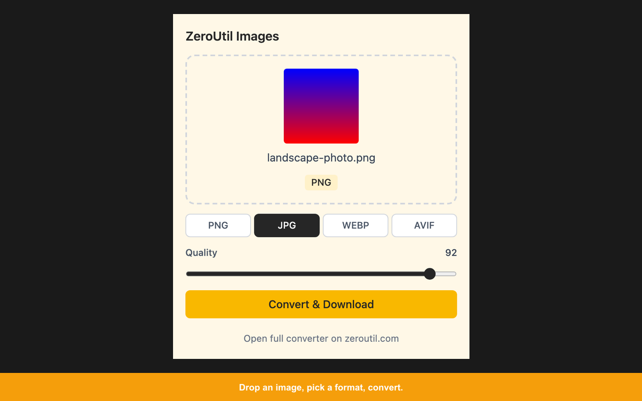 Converting an image to WebP via the ZeroUtil Images right-click menu